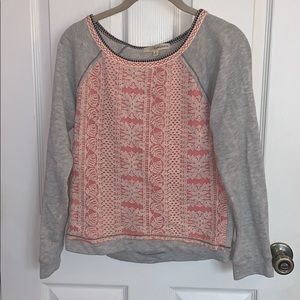 gray sweater with coral and white lace!!